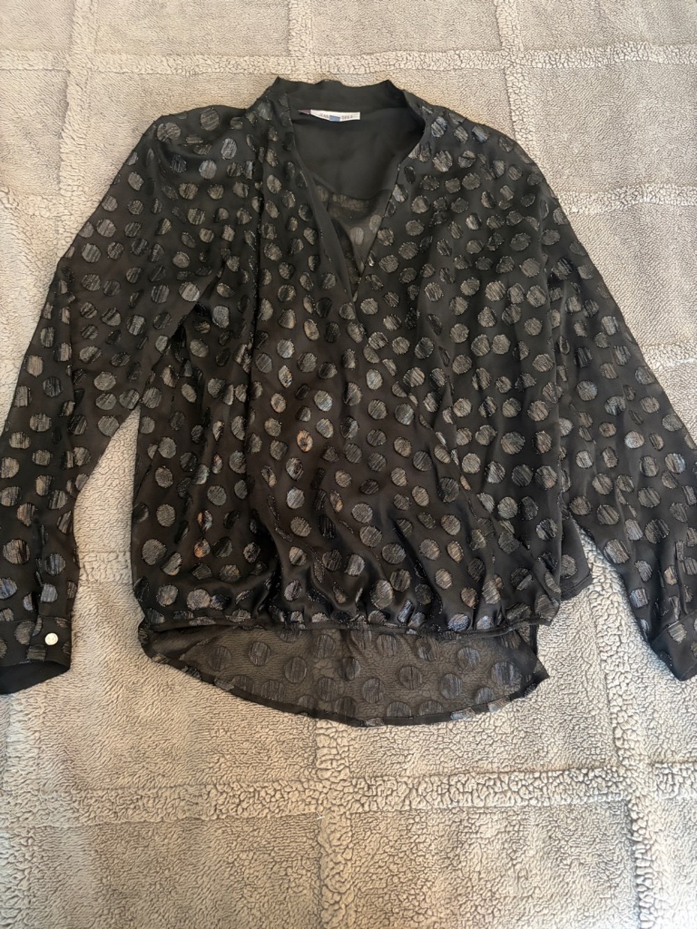 Jennifer Lopez Black Sheer Polka Dot Blouse